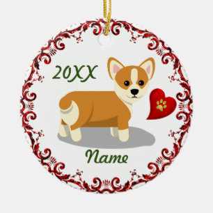Décoration En Céramique Noël du mignon Pembroke Welsh Corgi Chien chiot