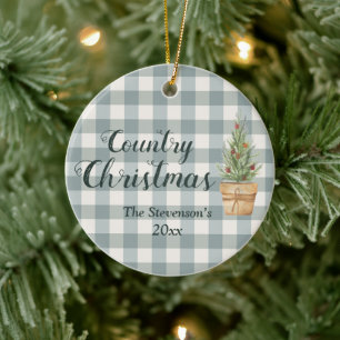 Décoration En Céramique "Noël du pays" Nom du script Green Plaid