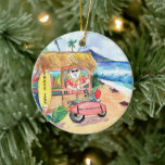 Décoration En Céramique Noël du Père Noël Mele Kalikimaka<br><div class="desc">Père Noël distribue gratuitement de la "glace rasée" aux touristes sur une belle plage de Kauai pendant ses vacances à Hawaï.</div>