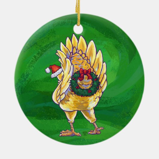 Décoration En Céramique Noël Du Poulet Sur Vert (Dos)