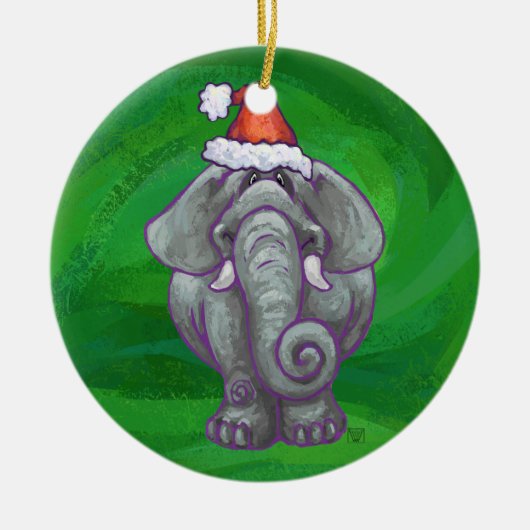 Décoration En Céramique Noël Eléphant Sur Vert (Devant)