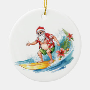 Décoration En Céramique Noël en surf à Hawaï Santa tropical des Fêtes
