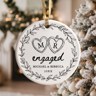 Décoration En Céramique Noël engagé dessiné à la main en noir et blanc