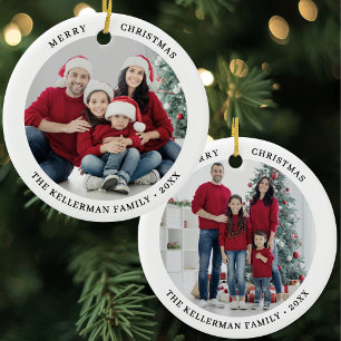 Décoration En Céramique Noël familial double face personnalisé avec deux p