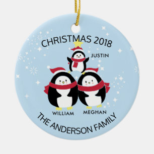 Décoration En Céramique Noël Famille Personnalisée De 3 Pingouins Amusants