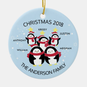 Décoration En Céramique Noël Famille Personnalisée De 5 Pingouins Amusants