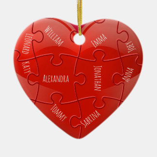Décoration En Céramique Noël Famille Puzzle Coeur avec Noms Céramique O