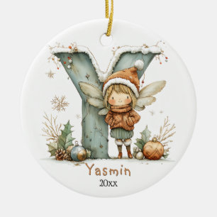 Décoration En Céramique Noël Fée Cosy Initiale Fête Personnalisée