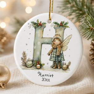 Décoration En Céramique Noël Fée Cosy Initiale Fête Personnalisée