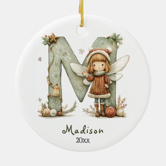 Décoration En Céramique Noël Fée Cosy Initiale Fête Personnalisée (Dos)