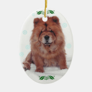Décoration En Céramique Noël gai de chow-chow de houx