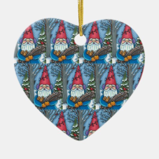 DÉCORATION EN CÉRAMIQUE NOËL GNOME, SQUIRREL, WOODPECKER & CARDINAL (Devant)