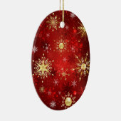 Décoration En Céramique Noël Golden Snowflakes sur Arrière - plan rouge (Droite)