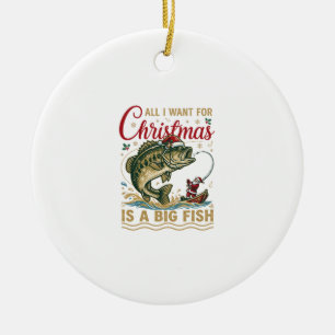 Décoration En Céramique Noël Gros Poisson Bass Santa Bateau Pêche