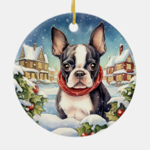 Noël hivernal Boston Terrier