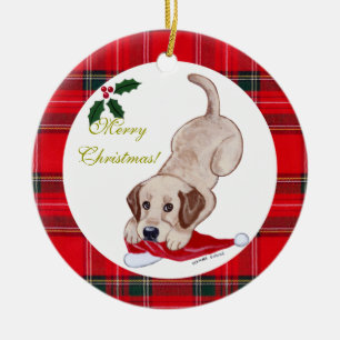 Décoration En Céramique Noël Jaune du Labrador Chiot du Père Noël