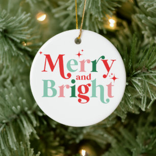 Décoration En Céramique Noël joyeux et lumineux rose rouge