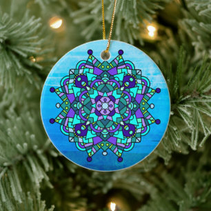 Décoration En Céramique Noël Mandala bleu et violet