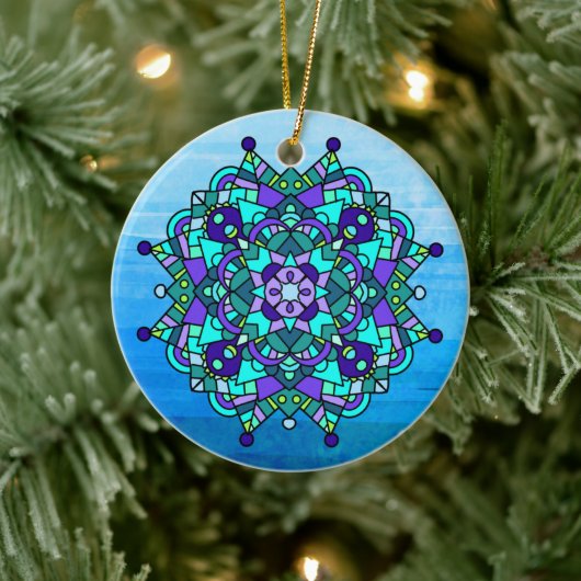 Décoration En Céramique Noël Mandala bleu et violet (Arbre)