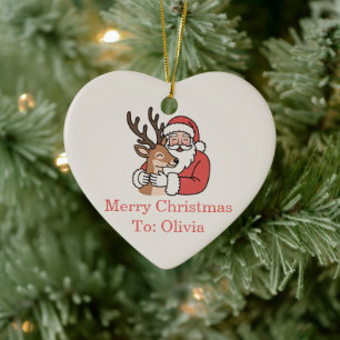 Décoration En Céramique Noël minimaliste Père Noël & Deer Line Art