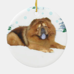 Décoration En Céramique Noël neigeux d'une chow-chow