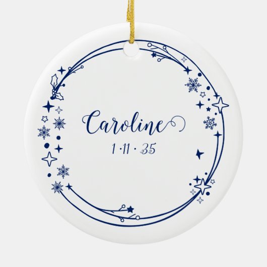 Décoration En Céramique Noël Nom personnalisé Aquarius Zodiac Bleu (Dos)