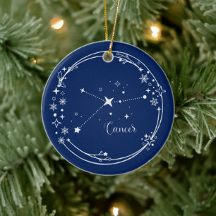 Décoration En Céramique Noël Nom personnalisé Cancer Zodiac Bleu Argent