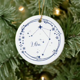 Décoration En Céramique Noël Nom personnalisé Libra Zodiac Signal bleu