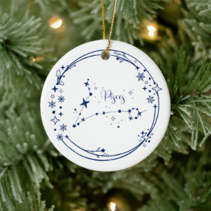 Décoration En Céramique Noël Nom personnalisé Pisces Zodiac Signal bleu