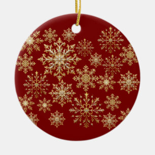Décoration En Céramique Noël Or et Flocon de neige Rouge