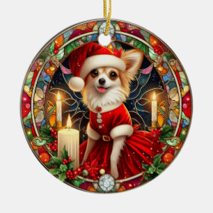 Décoration En Céramique Noël ornemental Père Noël Chihuahua