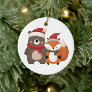 Décoration En Céramique Noël/Ourson et renard mignons d'hiver