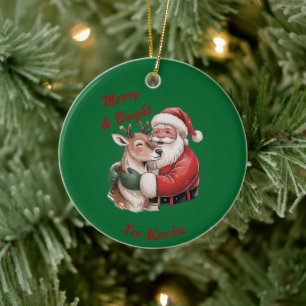Décoration En Céramique Noël personnalisé Père Noël & Reindeer Hug