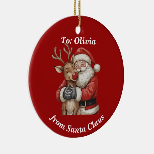 Décoration En Céramique Noël personnalisé Père Noël & Reindeer Hug (Droite)