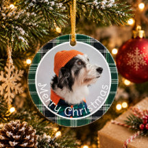 Noël Photo Animaux Joyeux Gingham Carreaux Verts