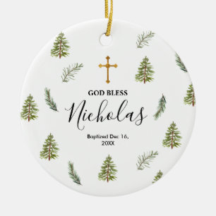Décoration En Céramique Noël Pins Rustiques Baptême Dieu béni