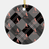 Décoration En Céramique Noël Plaid Personnalisé Gris Noir Rose (Devant)