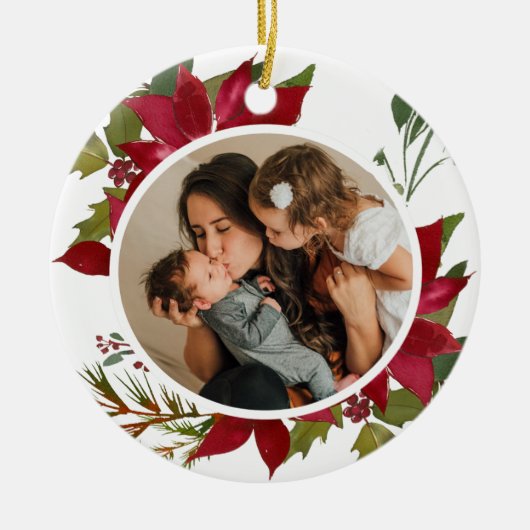 Décoration En Céramique Noël Poinsettia Joyeux Noël Photo (Devant)