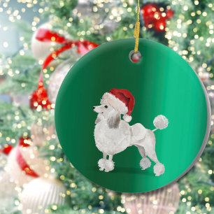 Décoration En Céramique Noël Poodle Chien Vert Joyeux voeux