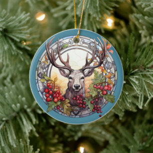Décoration En Céramique Noël pour papa Cerf Antlers Rouge Bleu