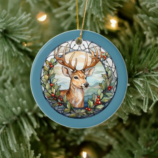 Décoration En Céramique Noël pour papa Cerf Antlers Rouge Bleu (Arbre)