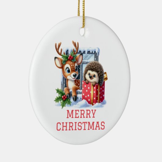 Décoration En Céramique Noël Reindeer et Hedgehog (Droite)