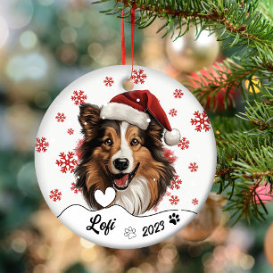 Décoration En Céramique Noel Rough Collie Chien Personnalisé Ceramic Ou