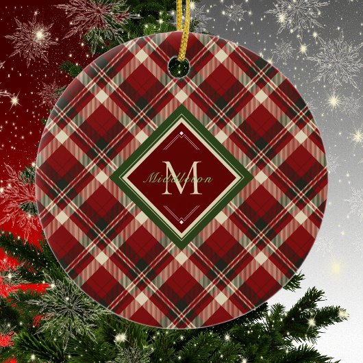 Décoration En Céramique Noël Russe Plaid Rouge Monogramme Nom Fête