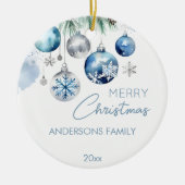 Décoration En Céramique Noël salutations argent bleu baubles photo (Devant)
