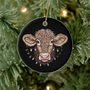 Décoration En Céramique Noël Vache Luminaire Ferme Fermier Noël