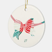 Décoration En Céramique Noël Vert & Rouge Plaid Lié Avec Bow Photo (Gauche)