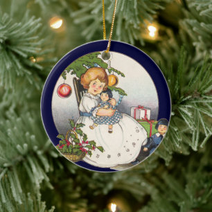 Décoration En Céramique Noël vintage, 2 images d'enfants victoriens
