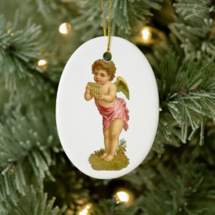 Décoration En Céramique Noël vintage, ange musicien avec flûte de Pan