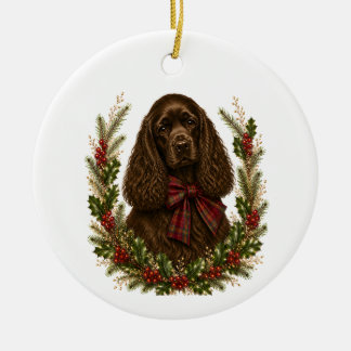 Décoration En Céramique Noël Vintage Cocker Spaniel Chocolat